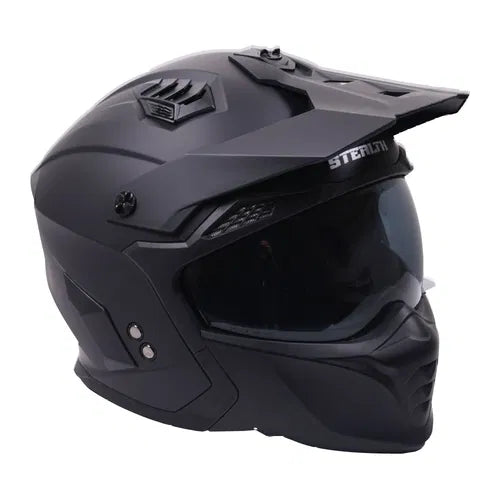 Stealth Fighter Multi Function Motorcycle Full & Open Face Helmet - Matt Black