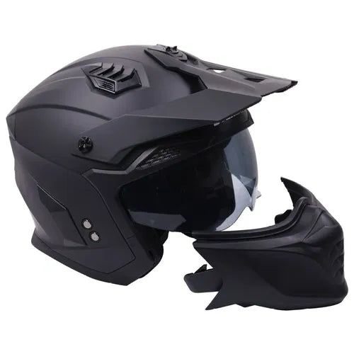 Stealth Fighter Multi Function Motorcycle Full & Open Face Helmet - Matt Black