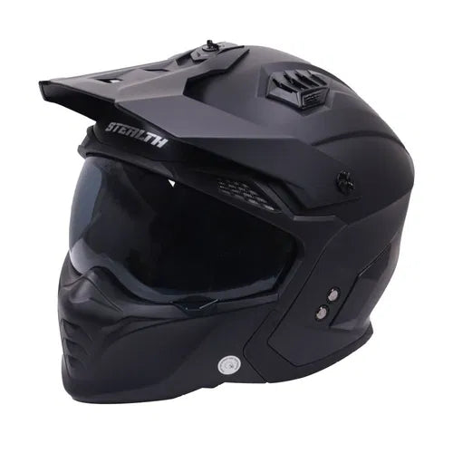 Stealth Fighter Multi Function Motorcycle Full & Open Face Helmet - Matt Black