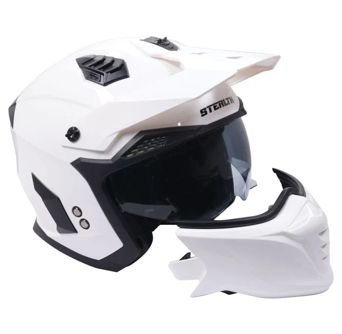 Stealth Fighter Multi Function Motorcycle Full & Open Face Helmet - Gloss White