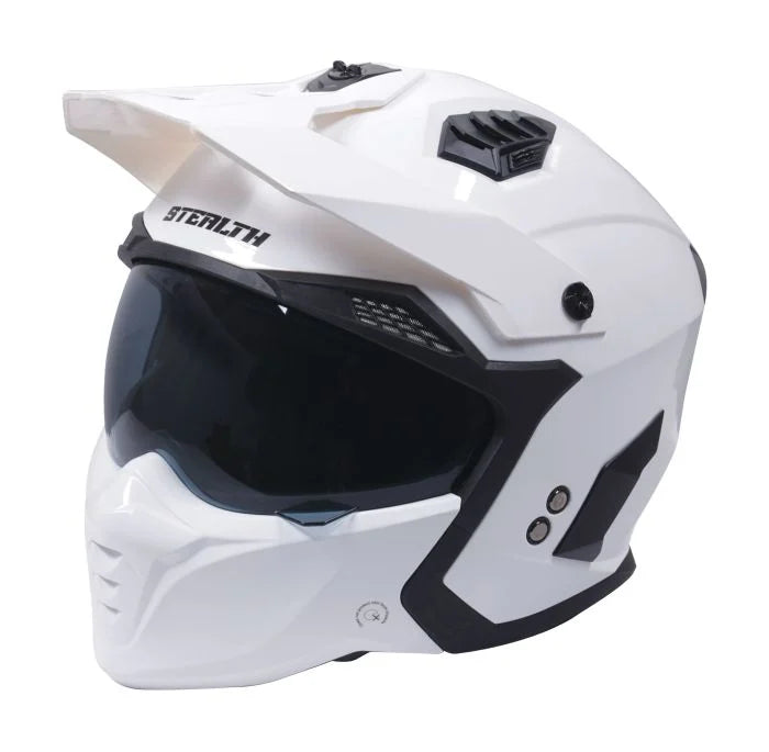 Stealth Fighter Multi Function Motorcycle Full & Open Face Helmet - Gloss White