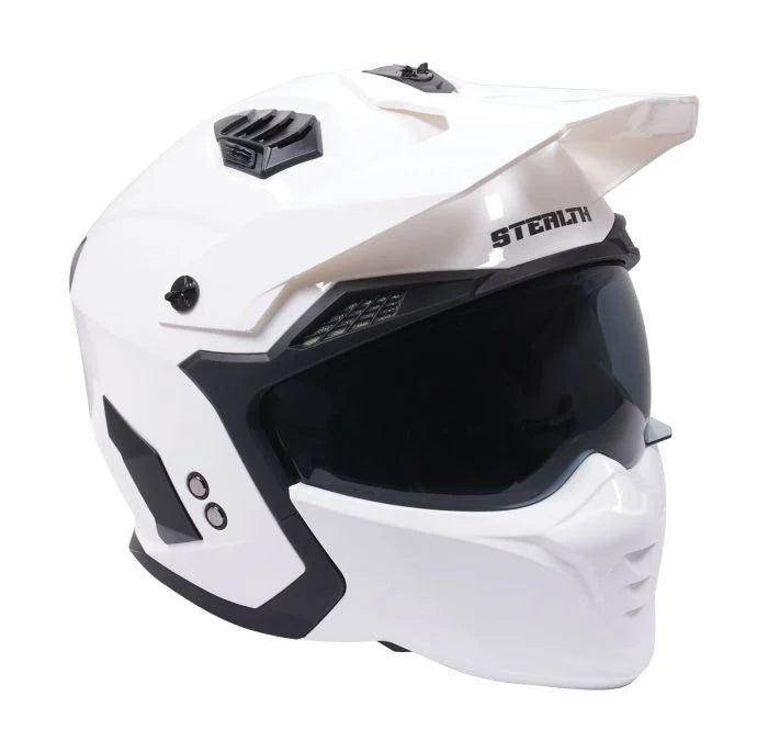 Stealth Fighter Multi Function Motorcycle Full & Open Face Helmet - Gloss White